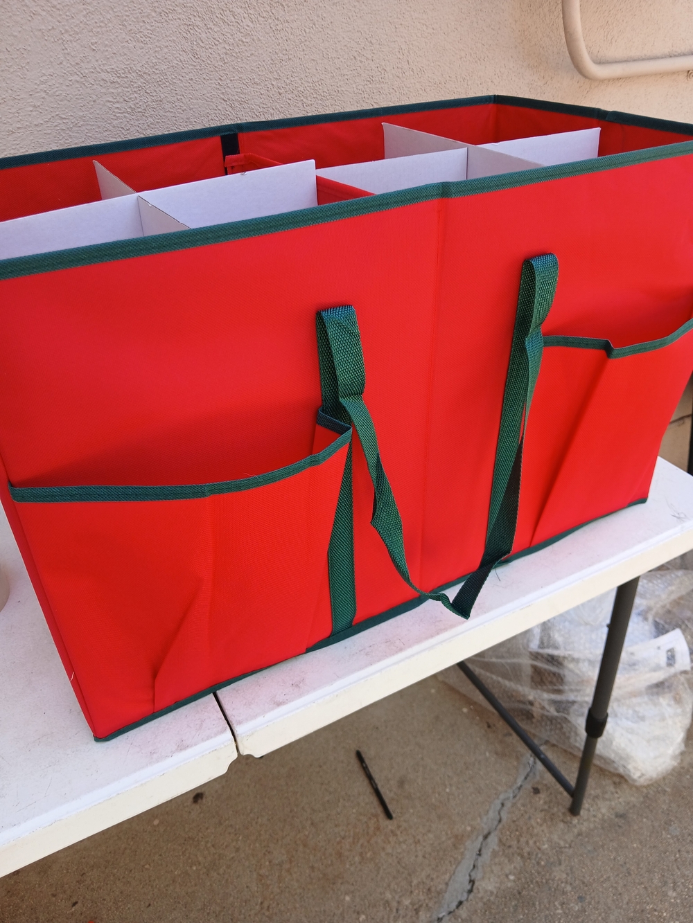 Red Fabric Storage Organizer Tote with Exterior Pockets - Picture 9 of 9